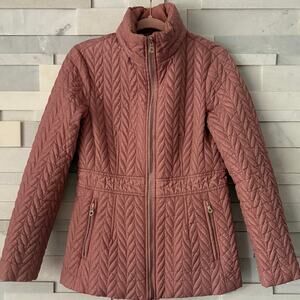 KATE SPADE Herringbone Quilted Optional Hood Jacket Light Peony/Petal Pink S